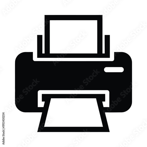 Vector of a printer with a paper being printed and a blank screen on top