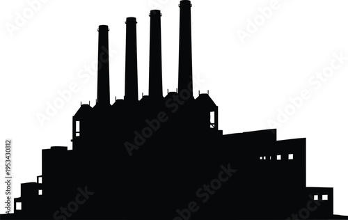 Industrial factory building silhouette vector illustration power plant with smokestacks generating energy