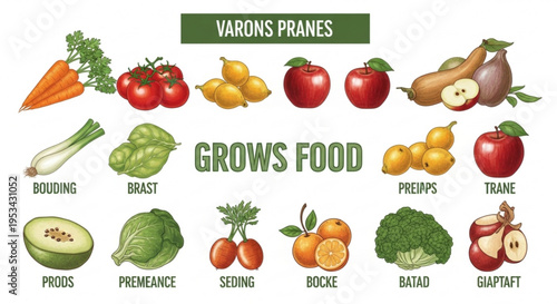 Variety of fresh fruits and vegetables for healthy eating and nutrition