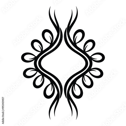 Black abstract floral design element with curved lines and teardrop shapes  decorative motif icon