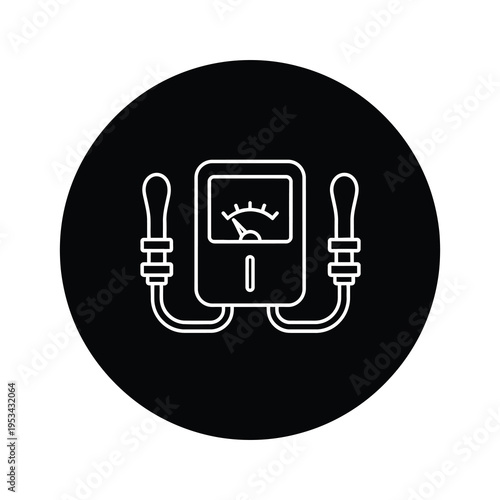 Electricity meter with two wires connected to it in a circle icon