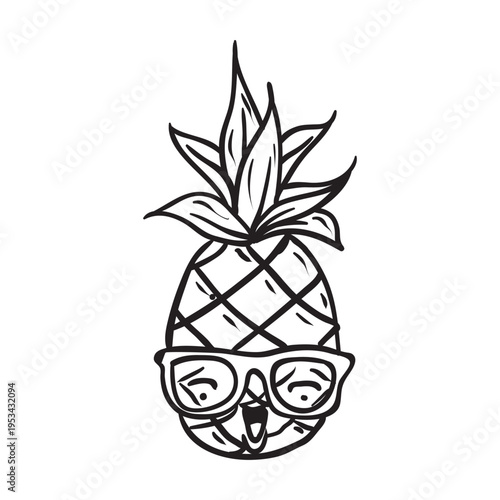 Hand drawing style of pineapple character vector. It is suitable for fruits icon, sign or symbol