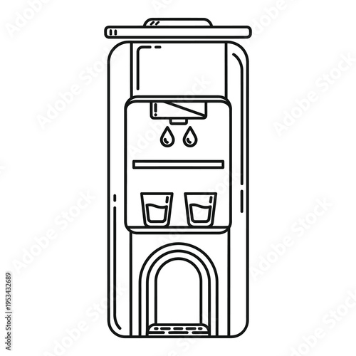 Line drawing of a vending machine with two cups and coin slot icon