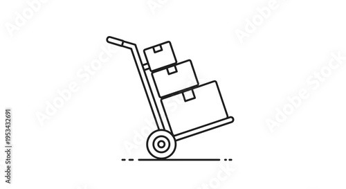Hand truck loaded with three cardboard boxes in different sizes for delivery and logistics concept illustration isolated on white.