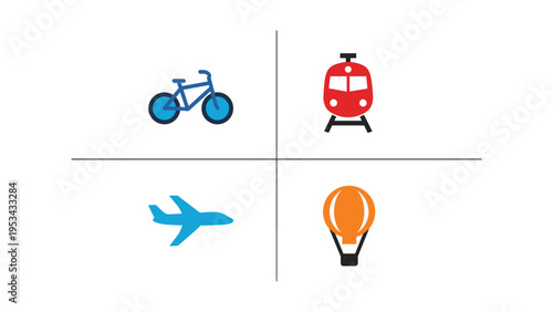 Colorful icons representing different modes of transportation and travel
