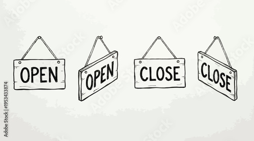 open and closed signs hanging icon vector door welcome sign for store cafes label outline symbol illustration
