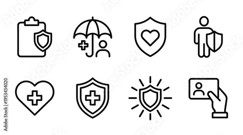 Insurance and protection icons set for safety and security concepts