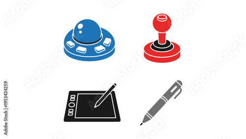 Creative tools including a joystick, joystick controller, digital tablet, and stylus pen.
