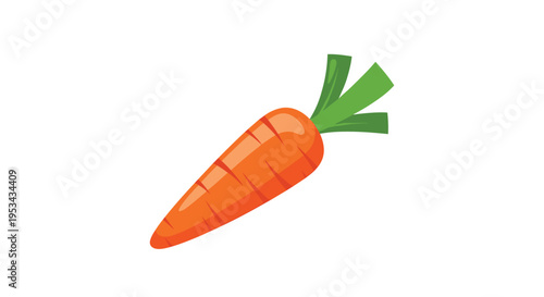 Cartoon illustration of a fresh orange carrot with green leaves isolated on a white background for healthy food concepts.