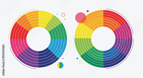 Two colorful circular infographic charts with concentric segments used for data visualization and business progress reports.