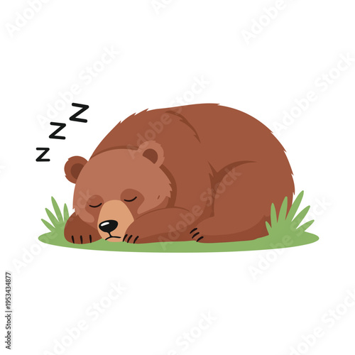 A cartoon bear is sleeping on grass with "Z" symbols