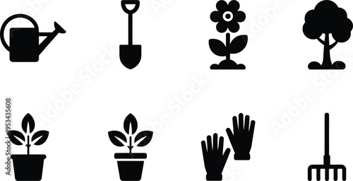 Gardening tools and plants equipment set for backyard landscaping and organic horticulture maintenance