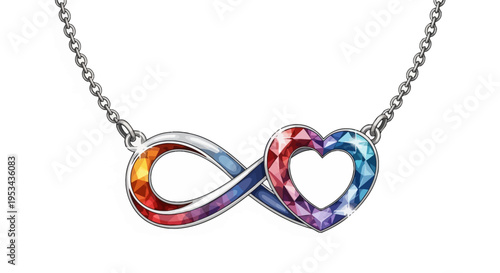 Exquisite infinity heart necklace symbolizing love, unity, and infinite possibilities in vibrant rainbow hues