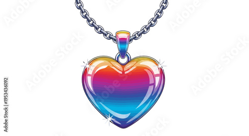 A vibrant rainbow heart-shaped pendant necklace adorned with sparkling gems, symbolizing love and joy in a colorful design