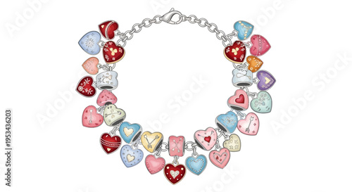 Charming bracelet adorned with an array of colorful heart-shaped charms, perfect for adding a touch of romance and whimsy to any outfit