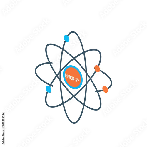 Atom Model with Energy Nucleus Illustration.