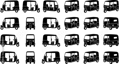Black and White Vector Illustration of an Auto Rickshaw Vehicle
