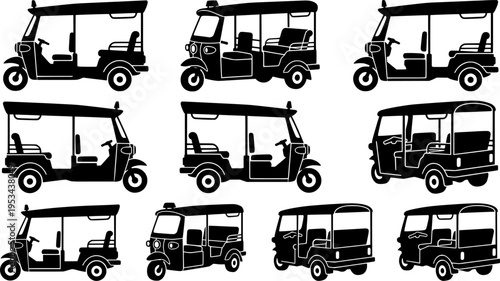 Black and White Vector Illustration of an Auto Rickshaw Vehicle
