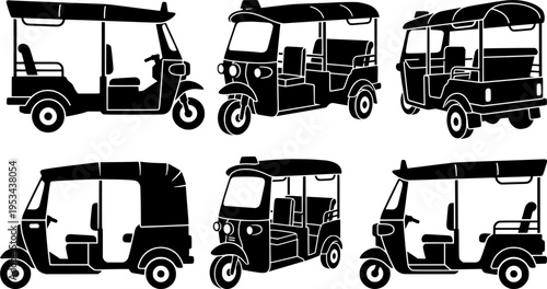 Black and White Vector Illustration of an Auto Rickshaw Vehicle
