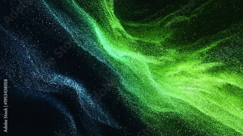 Futuristic Abstract Digital Art with Wavy Lines and Colorful Dots on Dark Background Technology Inspired Design.