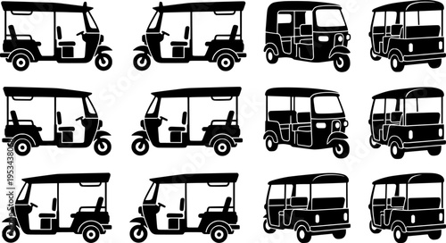 Black and White Vector Illustration of an Auto Rickshaw Vehicle
