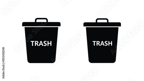 Two black trash cans displayed side by side minimal design silhouette