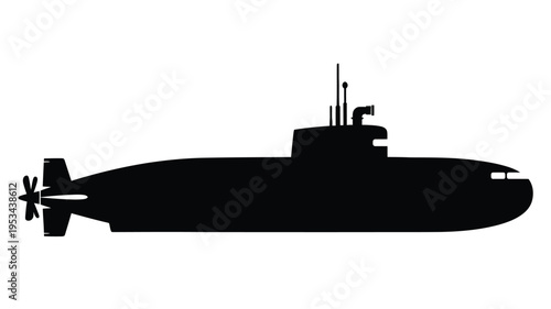 Detailed black submarine profile side view nautical vessel silhouette