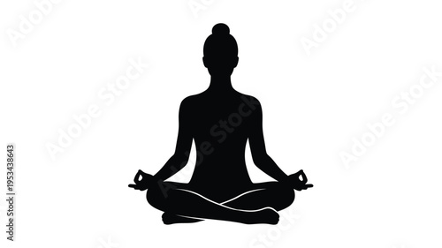 Woman meditating in lotus position a striking black silhouette