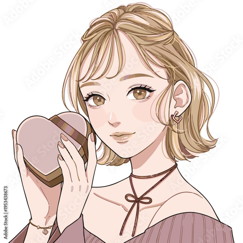 ハート型の箱を持った美しい金髪の女性