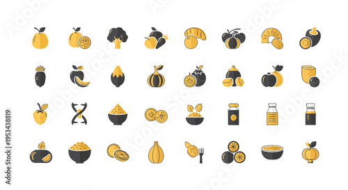 Healthy Food and Nutrition Icon Set, Flat Minimalist Icons for Protein, Fruits, Carbohydrates and Organic Diet, Vector Infographic Elements