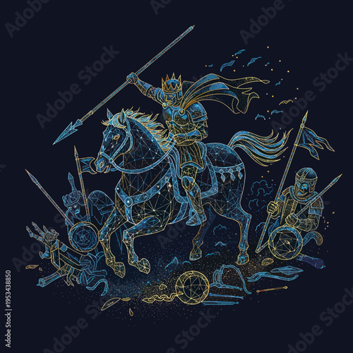 Knight on Horseback Fighting Warriors.