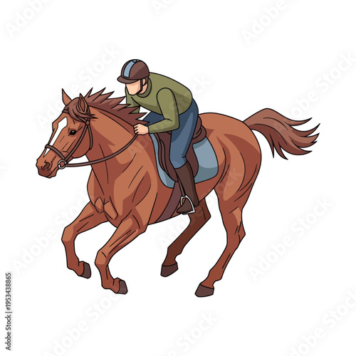 Jockey Riding Brown Horse at Full Gallop.