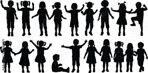 Diverse group of people in black silhouettes performing various activities and gestures