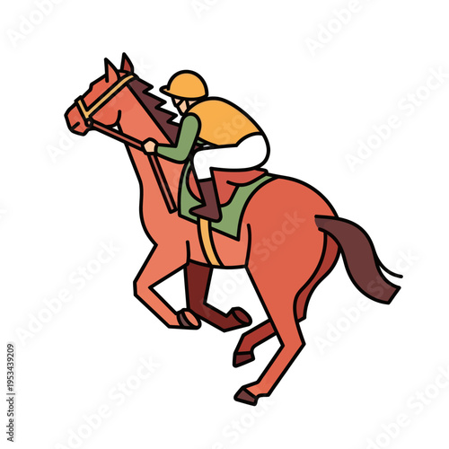 Jockey Riding Horse Cartoon Illustration.