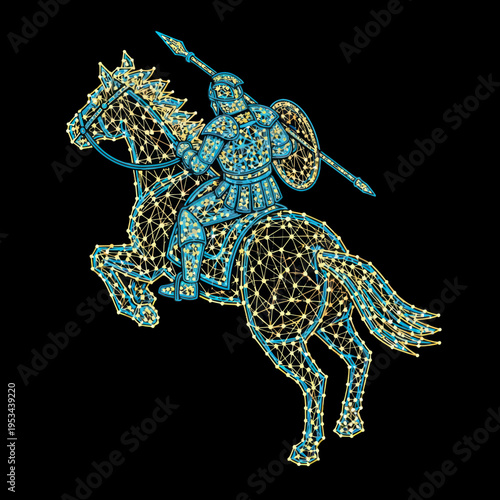 Glowing Blue Knight on Horseback with Spear.