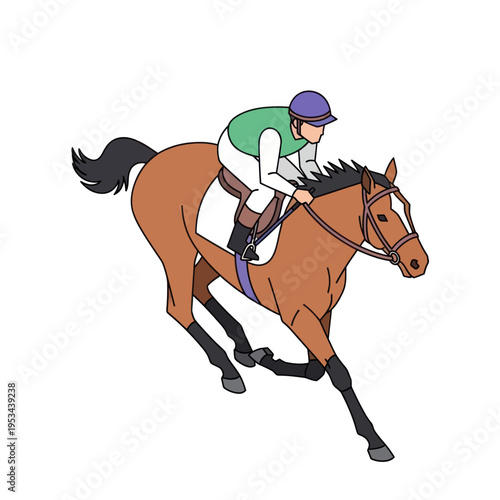 Jockey Riding Horse in Racing Position.