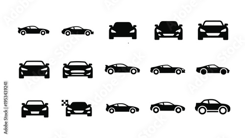 Set of sports car icons. collection of performance vehicle silhouettes in various views for speed and racing concepts