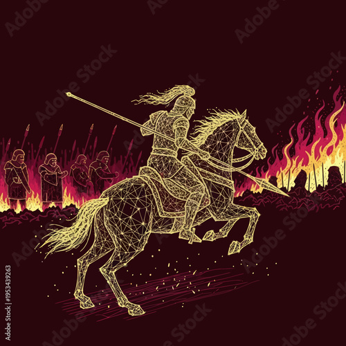 Medieval Knight Riding Horse into Battle.