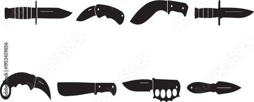 Collection of various knife and dagger silhouettes on white background