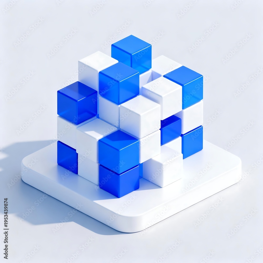 Obraz premium Abstract 3D Cube Structure with Blue and White Blocks