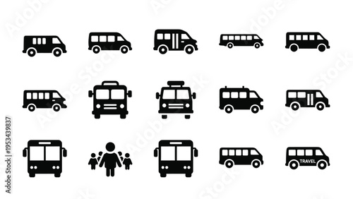 Public transportation bus and shuttle van icons for travel graphic