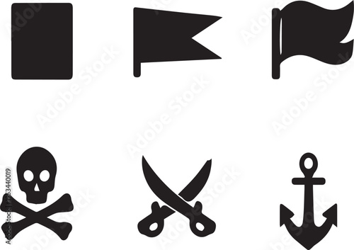 Pirate symbols and flags on white background