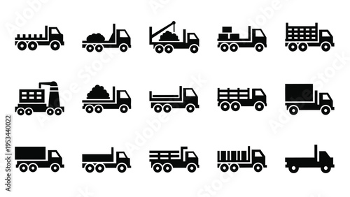 Industrial truck icons set. outline set of industrial truck vector icons for web design isolated on white background