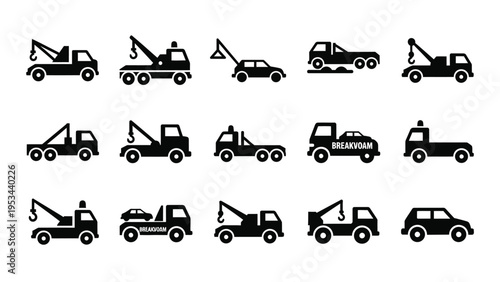 Assorted icons depicting tow trucks and roadside assistance vehicles