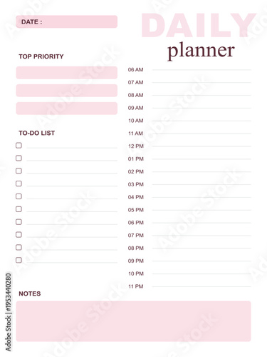 A daily planner with a pink background and a to-do list on a white sheet of paper.