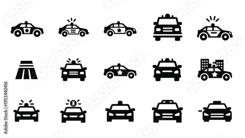 Set of car icon vector. Police cars, taxi, road icon vector