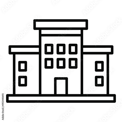 Fotografie Simple line drawing of a building with a flat roof and several windows icon