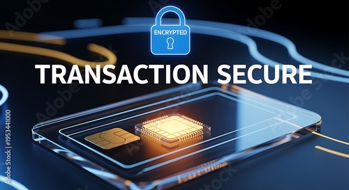 Secure transaction verified with padlock and microchip concept