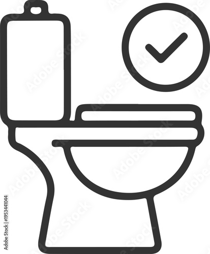 A toilet with a checkmark indicating it's ready for use
