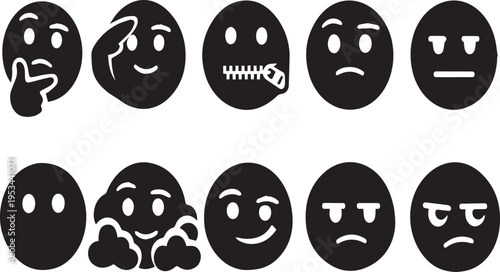 Collection of various emoticon faces on white background